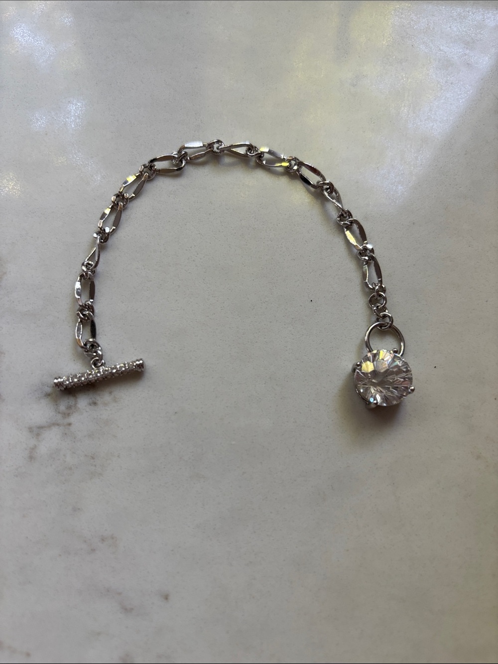 Silver Chain Bracelet with Clear Crystal Charm